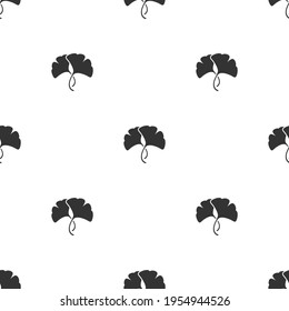 Seamless floral pattern black ginkgo biloba leaves. Floral texture on white background. Hand drawn shabby sprigs. For printing on fabric or paper. Vector illustration