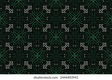Seamless floral pattern with black, green and grey color. Vector illustration.