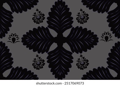 padrão floral sem costura com tom de cor preto e cinza, concentrando uma grande flor no centro 