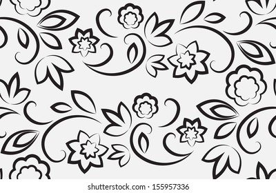 Seamless floral pattern. Black on a light gray background