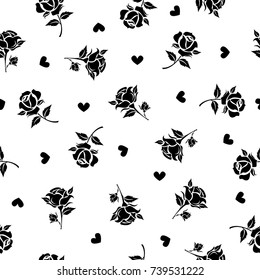 Seamless floral pattern with black roses on white background. Exotic flower for decoration, fabric, textile, wrapping paper and other decoration design.Vector illustration.