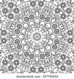 Seamless Floral Pattern, Black Symbolical Contours Isolated on White Background. Vector