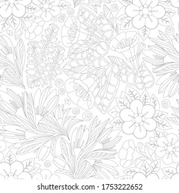 Seamless floral pattern in black and while color