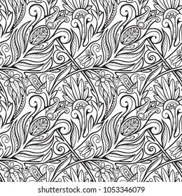 Seamless floral pattern. Black and white. Composition 2.