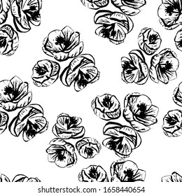Patrón floral sin soldadura. Ilustración en blanco y negro. Imprimir en tela.Vector textura.
