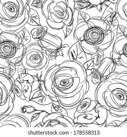 Seamless Floral Pattern. Black and white sketch.
