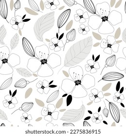 Seamless floral pattern. Black and White. Vector illustration.