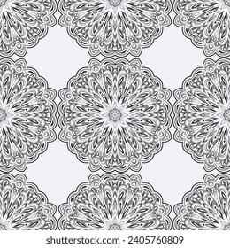 seamless floral pattern. Black and white background with abstract plants silhouette.
