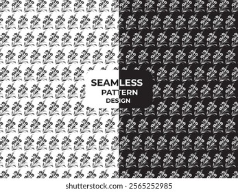 Seamless floral pattern with black and white flowers