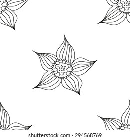 Seamless floral pattern. Black and white vector illustration.