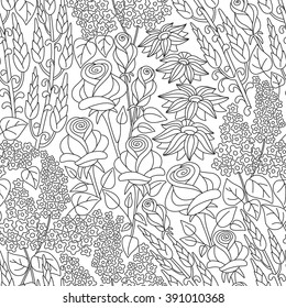 Seamless floral pattern in black and white colors