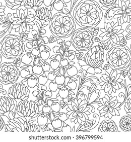 Seamless floral pattern in black and white colors