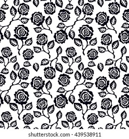 Seamless floral pattern with black and white roses. Retro textile collection.