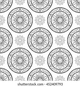 Seamless floral pattern. Black and white. Coloring book page.