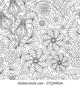 Seamless floral pattern in black and white colors