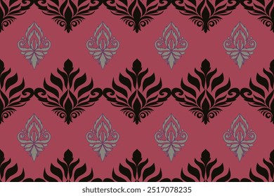 seamless floral pattern with Black-Grey and Pink color tone, damask vintage style 