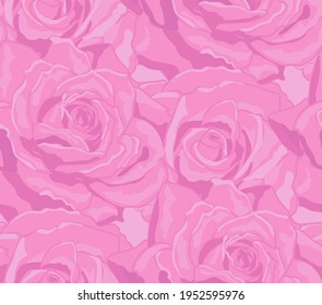 Seamless floral pattern in bloom. Pinkish rose flowers. Vector illustration.