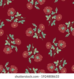 Nahtlose Blumenmuster mit blühenden Ästen roter Rosen. Vintage Retro Stil.