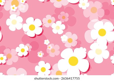 Seamless floral pattern with blooming daisies and chamomile, a beautiful summer nature illustration perfect for background design