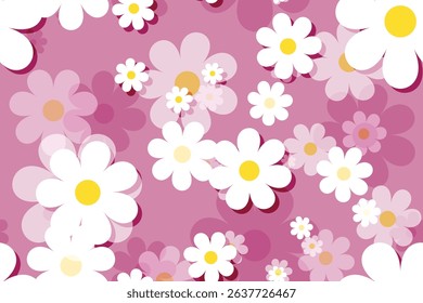 Seamless floral pattern with blooming daisies and chamomile, a beautiful summer nature illustration perfect for background design