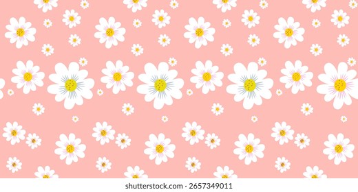 Patrón floral inconsútil con las margaritas florecientes y la manzanilla en diseño de la primavera Flores dibujadas a mano exóticas, patrones inconsútiles con floral para la tela, los textiles, la ropa, el papel de embalaje, cubierta, Anuncio
