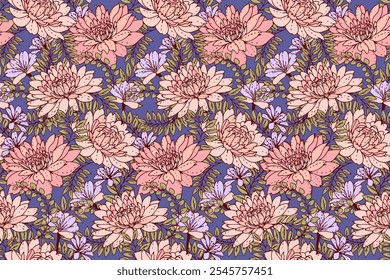 Patrón floral sin fisuras. Floración mezclada con hierbas, hojas y plantas de prado. Estampado de flores silvestres de verano o primavera. Vector dibujado ilustración. Ornamento de la Naturaleza para los diseños, tela, textiles