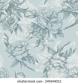 Seamless floral pattern with a blossoming branch of wild rose. Vector  Illustration
