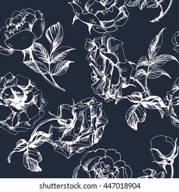 Seamless floral pattern with a blossoming branch of rose. Vector Illustration