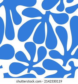 Seamless floral pattern with blue abstract leaves. Jungle  summer background. Perfect for fabric design, wallpaper, apparel. Vector illustration