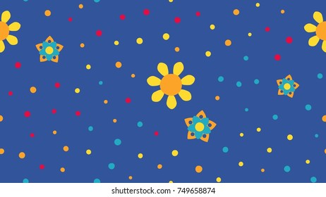 Seamless floral pattern with blue background