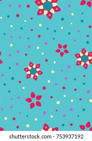 Seamless floral pattern with blue background. Vector repeating texture.