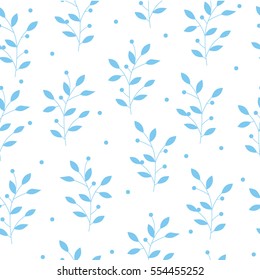Seamless floral pattern with blue berries and leaves. Vector illustration.