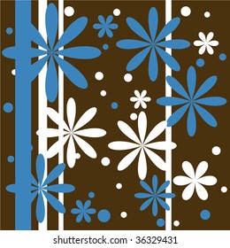 Seamless Floral Pattern in Blue, Brown and White