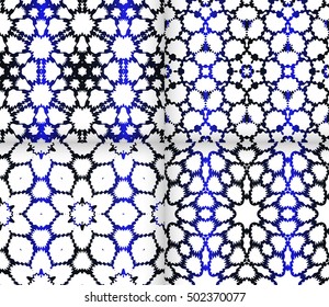 Seamless floral pattern. blue color, vector graphic illustration. Ethnic arabic indian ornament. For wallpaper, brochure, web page background. set of 4 pattern