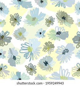 Seamless floral pattern with blue cornflowers. Vector illustration. Flowers sketching