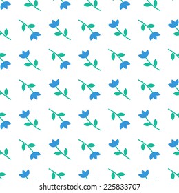 Seamless floral pattern, blue flowers decoration, elegant ornament, vector flat design background
