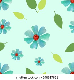 Seamless floral pattern with blue flowers. Watercolor illustration. Vector.
