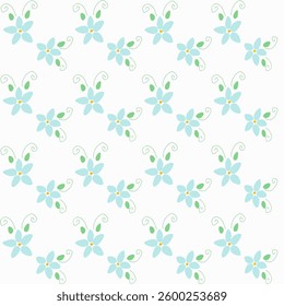Seamless floral pattern with blue flowers and green leaves