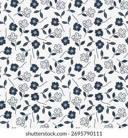 Patrón floral sin fisuras con flores azules sobre fondo blanco