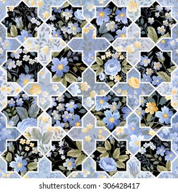 seamless floral pattern with blue flowers