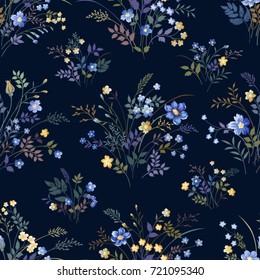 seamless floral pattern with blue flowers