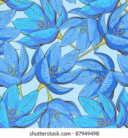 Seamless floral pattern with blue flowers