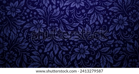Seamless floral pattern with blue flowers daisy on a dark blue backgrounds for textile wallpaper, books covers, Digital interfaces, prints design templates material cards invitations, banners, posters