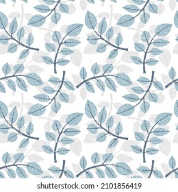 Seamless floral pattern with blue leaves Floral seamless pattern with branches and leaves. Vector illustration.