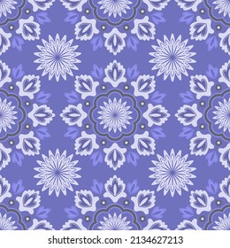 Seamless floral pattern with blue pantone color of 2022 year. Blue flowers print.