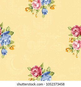 Seamless floral pattern with blue and pink roses Vector Illustration