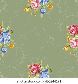 Seamless floral pattern with blue and pink roses Vector Illustration EPS8
