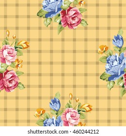 Seamless floral pattern with blue and pink roses Vector Illustration EPS8
