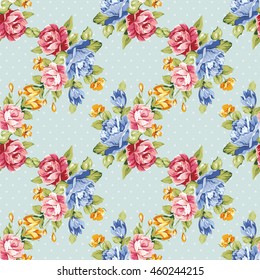 Patrón floral sin fisuras con rosas azules y rosadas Vector Ilustración EPS8
