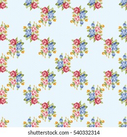 Seamless floral pattern with blue and pink roses Vector Illustration EPS8
